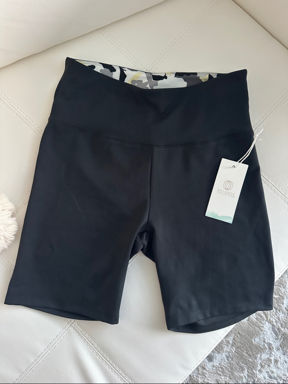 Balance Collection Black High-Rise Bike Shorts with Camo-Print Waistband